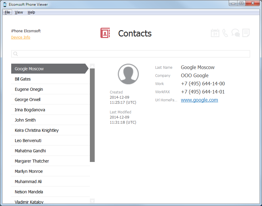 Elcomsoft Phone Viewer: Contacts